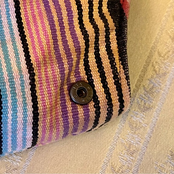 Y2K Catori Multicolor Boho Striped Shoulder Bag Tote Interior Zip Close Pockets - Picture 9 of 17